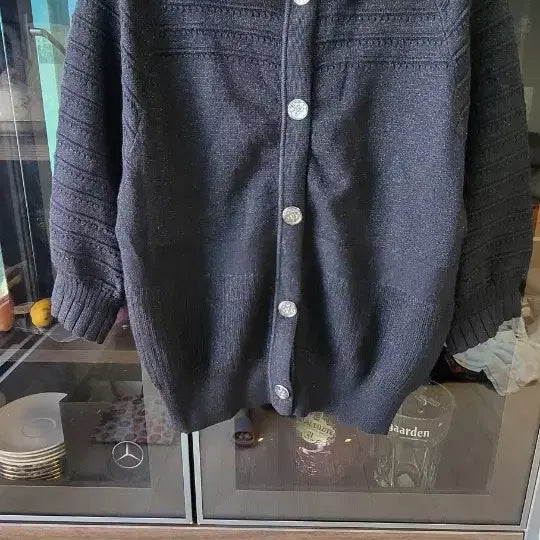 [BUNJANG] Karl Lagerfeld Black Tweed Knit Cardigan / 칼 라거펠트  블랙 트위드 니트 가디건