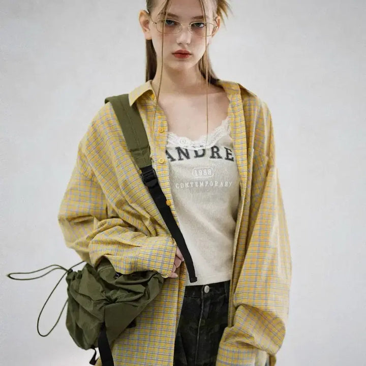 [BUNJANG] Urban Dress Oversized Check Shirt Yellow / 어반드레스 오버핏 체크 셔츠 YELLOW