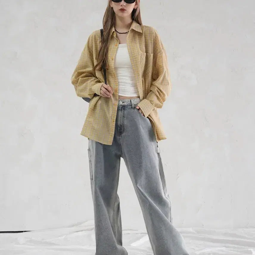 [BUNJANG] Urban Dress Oversized Check Shirt Yellow / 어반드레스 오버핏 체크 셔츠 YELLOW