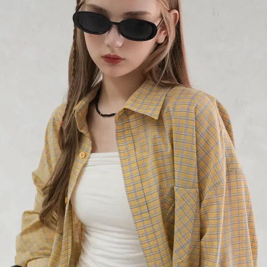 [BUNJANG] Urban Dress Oversized Check Shirt Yellow / 어반드레스 오버핏 체크 셔츠 YELLOW