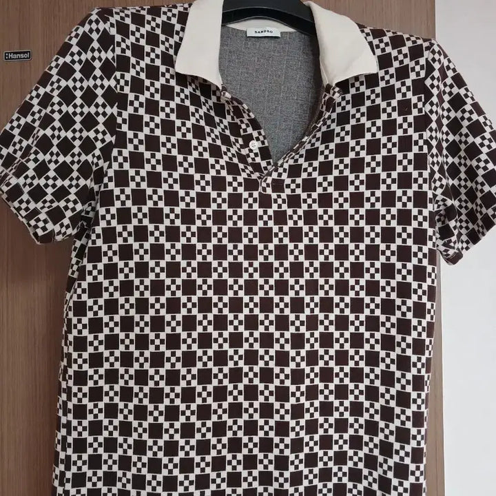 [SOLD OUT] SANDRO 산드로 브라운 체크 반팔 폴로티XL(105)