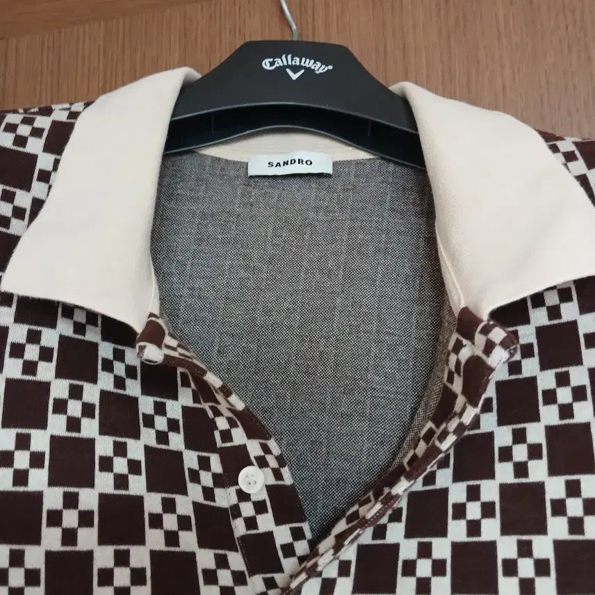 [SOLD OUT] SANDRO 산드로 브라운 체크 반팔 폴로티XL(105)