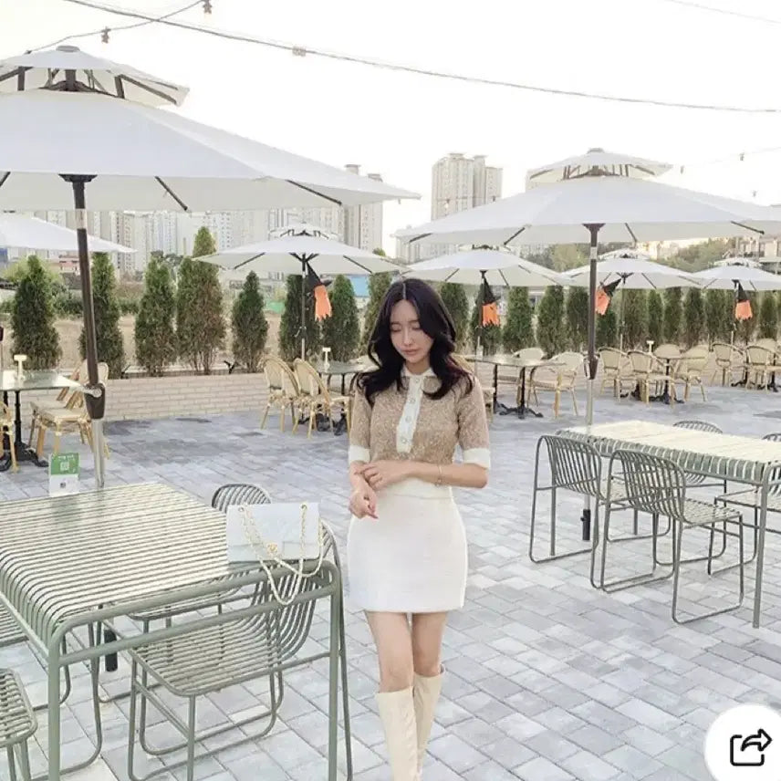 [BUNJANG] Wool Crop Jewel Knit Beige Sweater / 펄 배색 울 크롭 보석 니트 베이지 새상품 정가 8.5