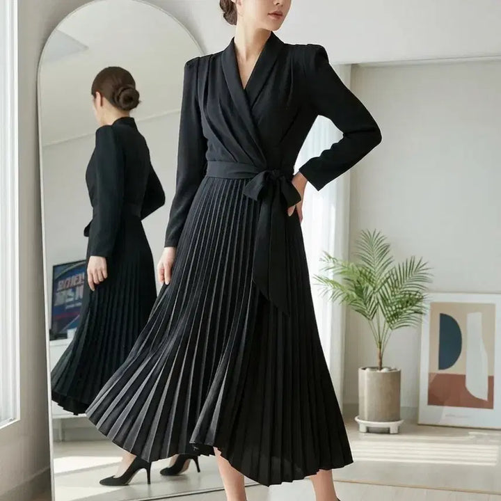 [BUNJANG] Black Pleated Wrap Dress / 블랙 플리츠 랩 원피스