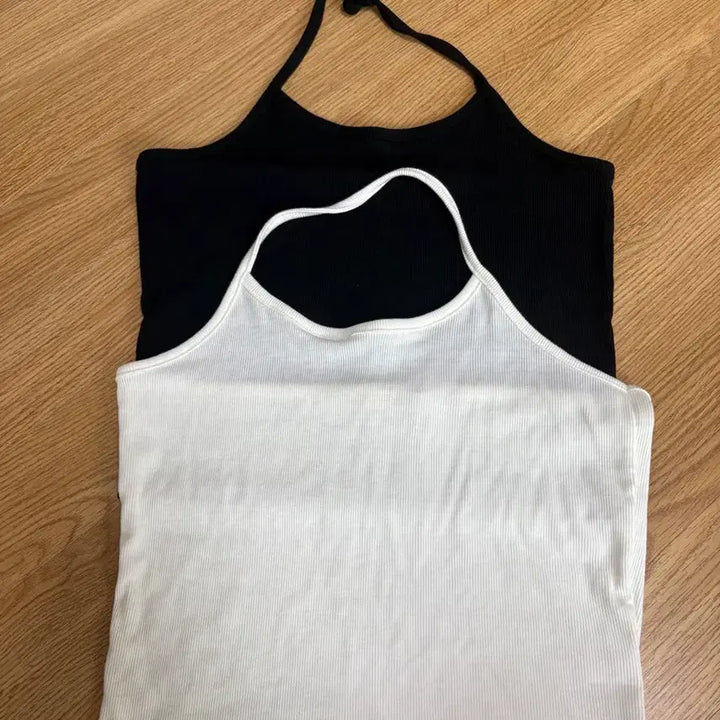 [BUNJANG] French Of Layered Halter Neck Top Bundle Set / 프렌치오브 네트 레이어드 홀터넥 블랙+화이트