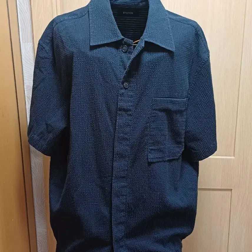 [BUNJANG] System Homme Seersucker Open Collar Short Sleeve Shirt / 시스템옴므 시어서커 오픈카라 반팔 셔츠 (100사이즈)