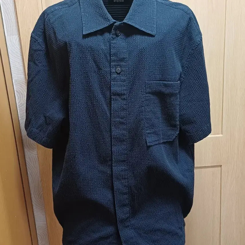 [BUNJANG] System Homme Seersucker Open Collar Short Sleeve Shirt / 시스템옴므 시어서커 오픈카라 반팔 셔츠 (100사이즈)