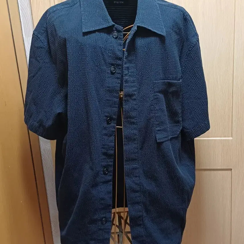 [BUNJANG] System Homme Seersucker Open Collar Short Sleeve Shirt / 시스템옴므 시어서커 오픈카라 반팔 셔츠 (100사이즈)