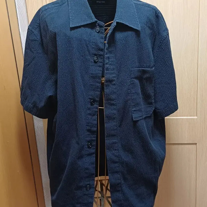 [BUNJANG] System Homme Seersucker Open Collar Short Sleeve Shirt / 시스템옴므 시어서커 오픈카라 반팔 셔츠 (100사이즈)