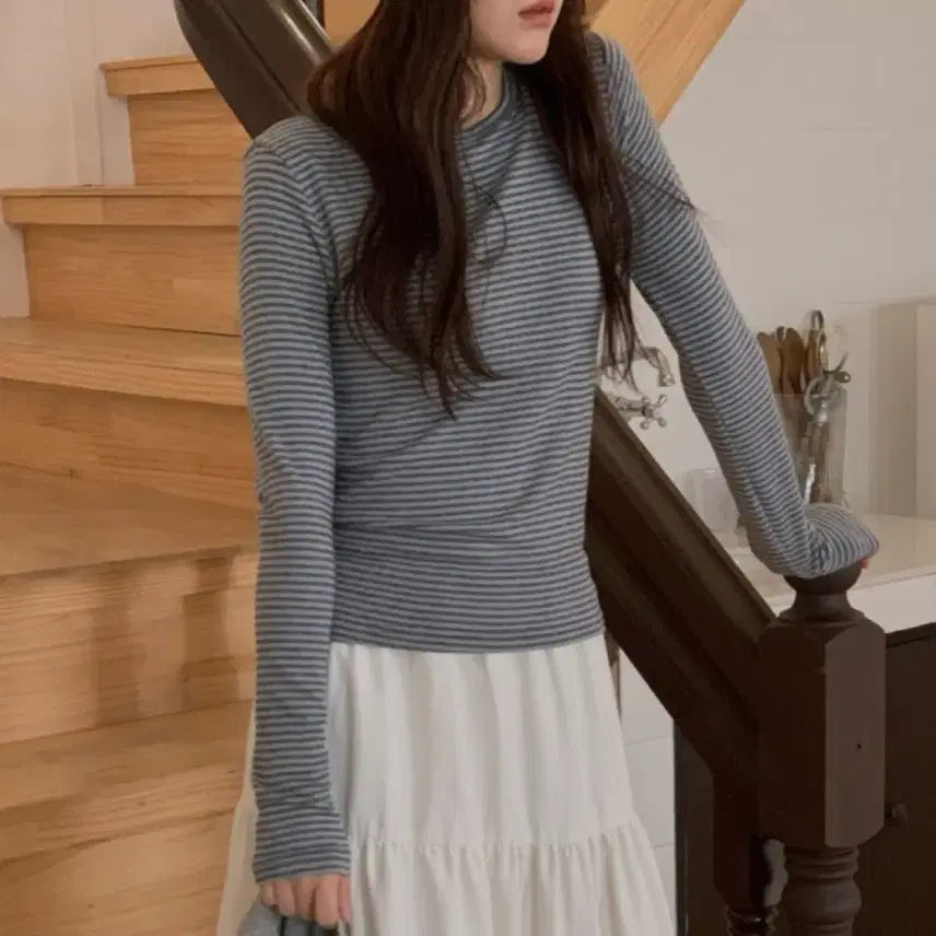 [BUNJANG] Heotheral Striped T-shirt (Sky Blue) / 히더얼 스트라이프 단가라티셔츠 (소라)