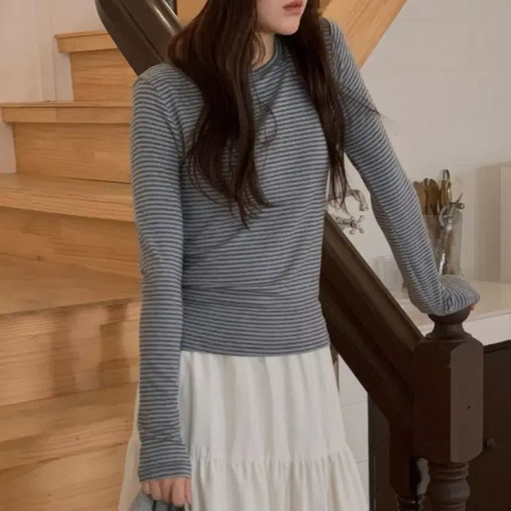 [BUNJANG] Heotheral Striped T-shirt (Sky Blue) / 히더얼 스트라이프 단가라티셔츠 (소라)