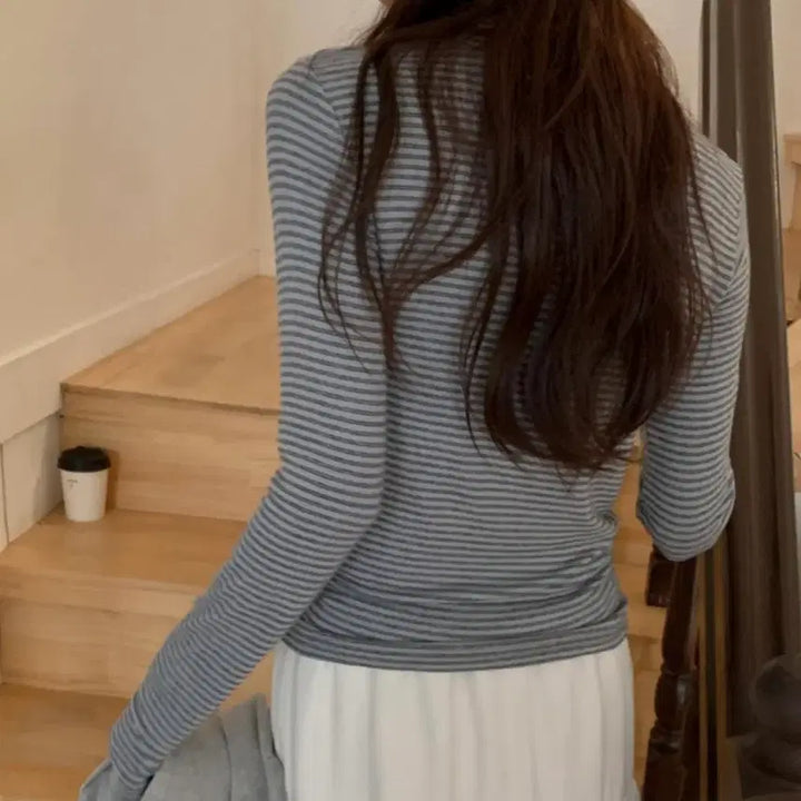 [BUNJANG] Heotheral Striped T-shirt (Sky Blue) / 히더얼 스트라이프 단가라티셔츠 (소라)