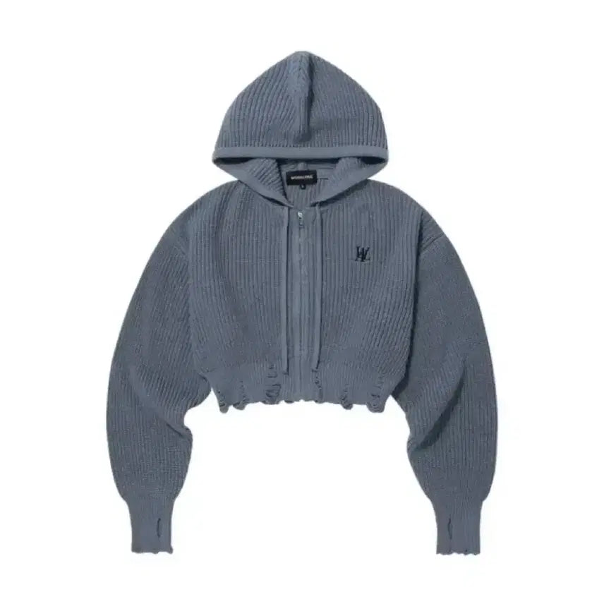 [BUNJANG] Woooalong Damage Knit Hoodie Zip-up / 새제품 우알롱 데미지 니트 후드집업 정가12만원