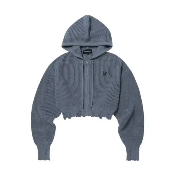 [BUNJANG] Woooalong Damage Knit Hoodie Zip-up / 새제품 우알롱 데미지 니트 후드집업 정가12만원
