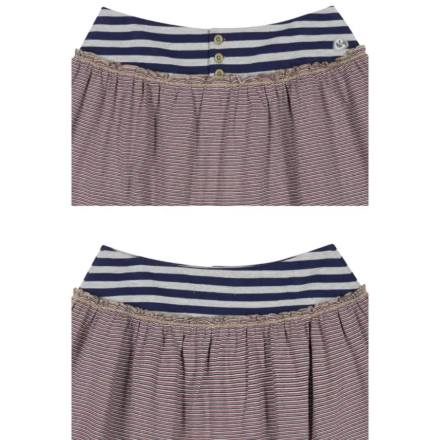 [SOLD OUT] [2] 코이세이오 컬러드 스트라이프 미디 스커트 그레이베이지