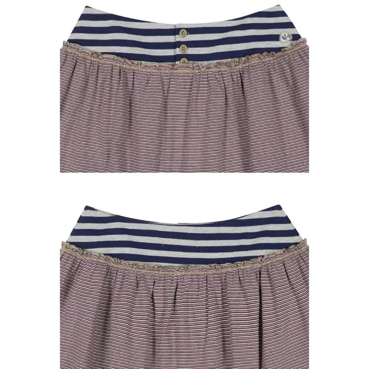 [SOLD OUT] [2] 코이세이오 컬러드 스트라이프 미디 스커트 그레이베이지