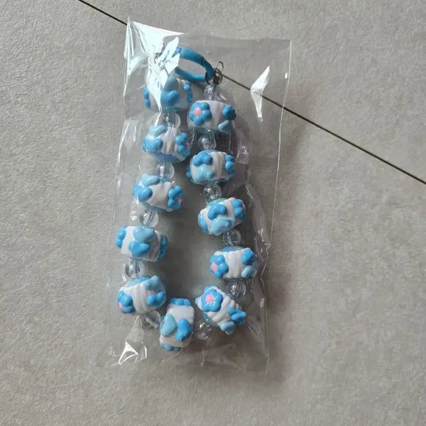 [BUNJANG] Blue Flower Beaded Phone Strap / 블루 플라워 비즈 핸드폰 줄 스트랩