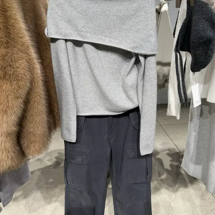 [BUNJANG] Monoha Layered Knit Cape Gray / 모노하 케이프 레이어드 니트 그레이 새상품