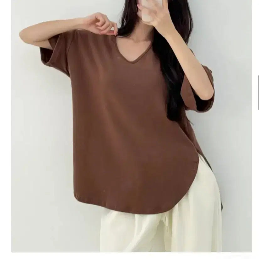 [BUNJANG] Layered Fleece T-shirt - Brown / 기모레이어드 반팔 티셔츠  브라운