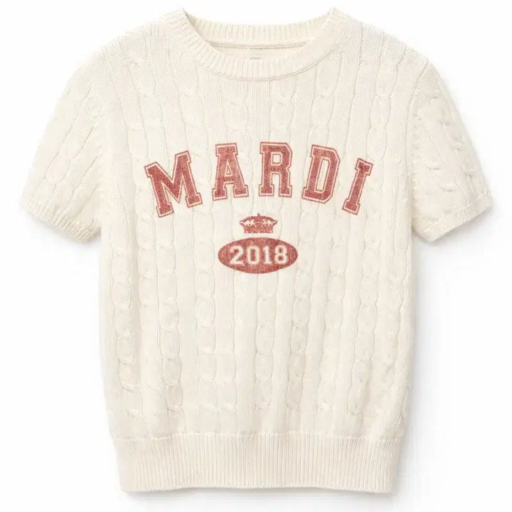 [BUNJANG] Mardi Mercredi Cable Knit Short Sleeve Ivory Top / 마르디 메크르디 케이블 니트 반팔 아이보리 FREE