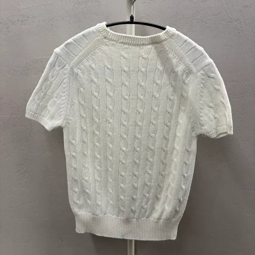 [BUNJANG] Mardi Mercredi Cable Knit Short Sleeve Ivory Top / 마르디 메크르디 케이블 니트 반팔 아이보리 FREE