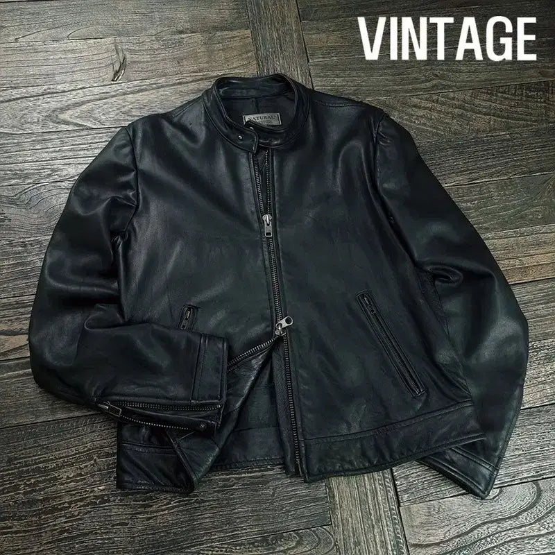 [BUNJANG] Vintage Real Lambskin Leather Cafe Racer Jacket / 빈티지 리얼 램스킨 양가죽 카페레이서 싱글 집업 레더 자켓 M20086