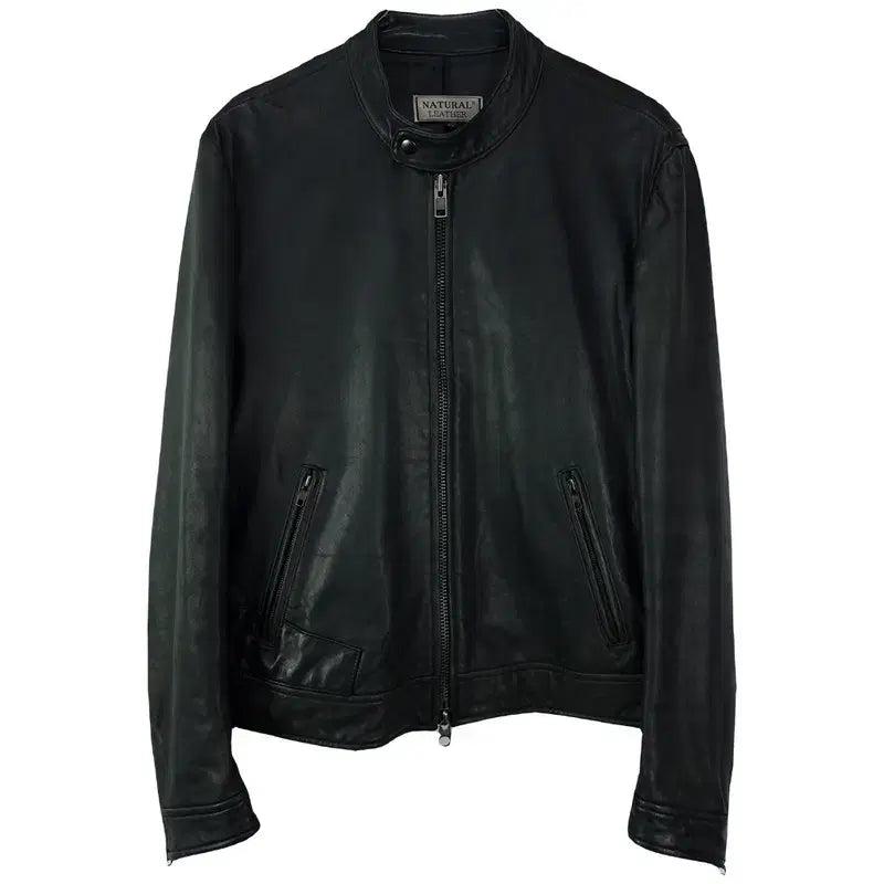 [BUNJANG] Vintage Real Lambskin Leather Cafe Racer Jacket / 빈티지 리얼 램스킨 양가죽 카페레이서 싱글 집업 레더 자켓 M20086