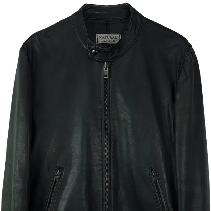 [BUNJANG] Vintage Real Lambskin Leather Cafe Racer Jacket / 빈티지 리얼 램스킨 양가죽 카페레이서 싱글 집업 레더 자켓 M20086