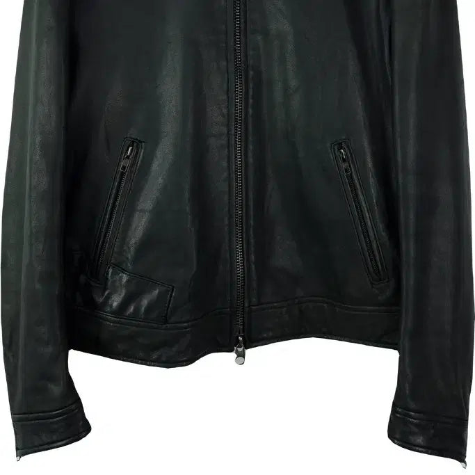 [BUNJANG] Vintage Real Lambskin Leather Cafe Racer Jacket / 빈티지 리얼 램스킨 양가죽 카페레이서 싱글 집업 레더 자켓 M20086