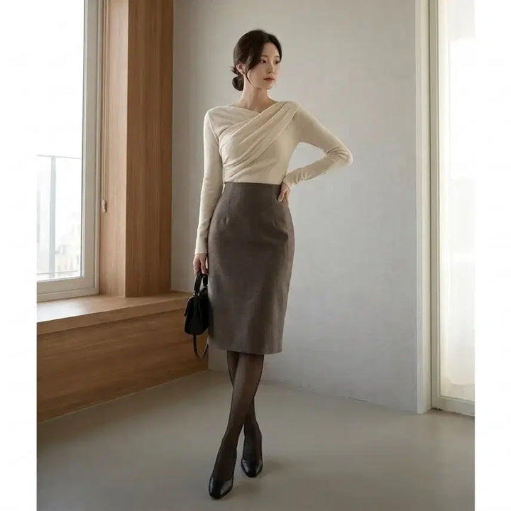 [BUNJANG] Renne Basic H-Line Skirt S Brown / 렌느 기본 H라인 스커트 S 브라운
