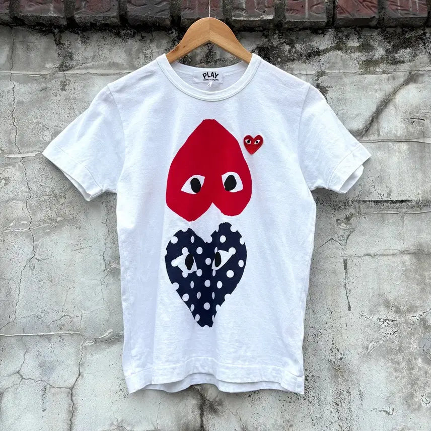 [BUNJANG] Comme des Garcons Double Heart Dot Short Sleeve T-shirt / Comme des Garcons 꼼데가르송 더블 하트 도트 반팔 티셔츠