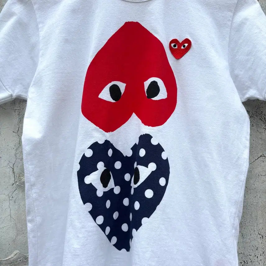 [BUNJANG] Comme des Garcons Double Heart Dot Short Sleeve T-shirt / Comme des Garcons 꼼데가르송 더블 하트 도트 반팔 티셔츠