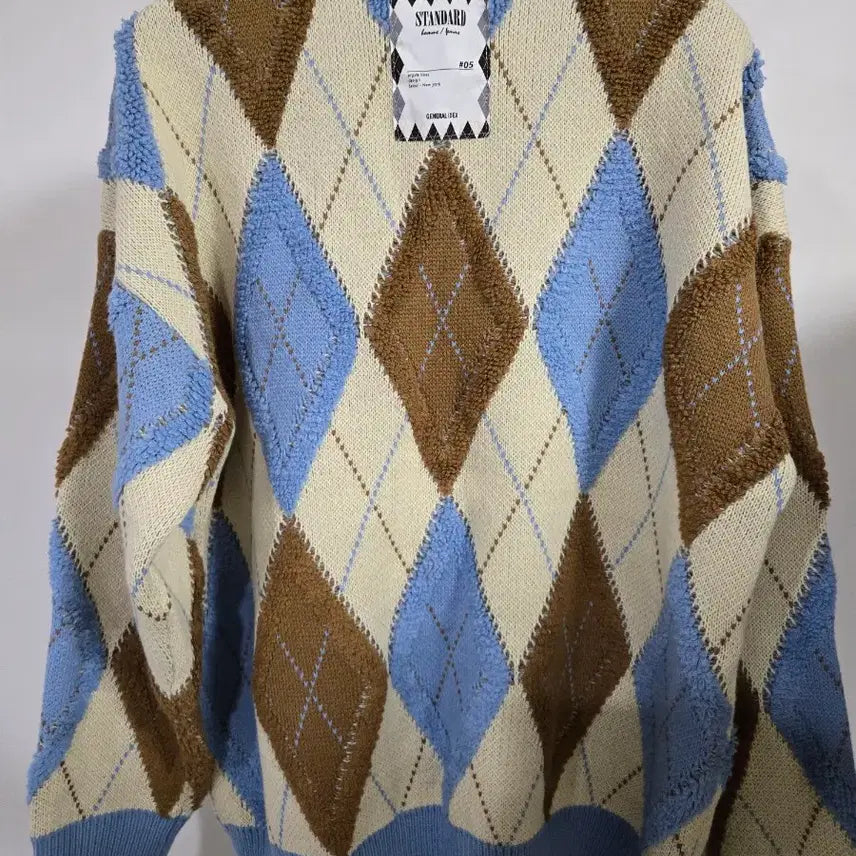 [BUNJANG] General Idea Retro Argyle Oversized Knit Sweater / 제너럴아이디어 레트로 아가일 오버핏 니트
