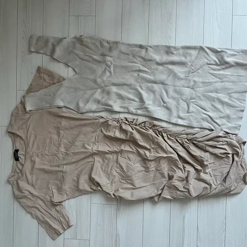 [BUNJANG] Misi Look Beige &amp; Ivory Tone Dress Bundle / 미시룩 원피스 2개 free