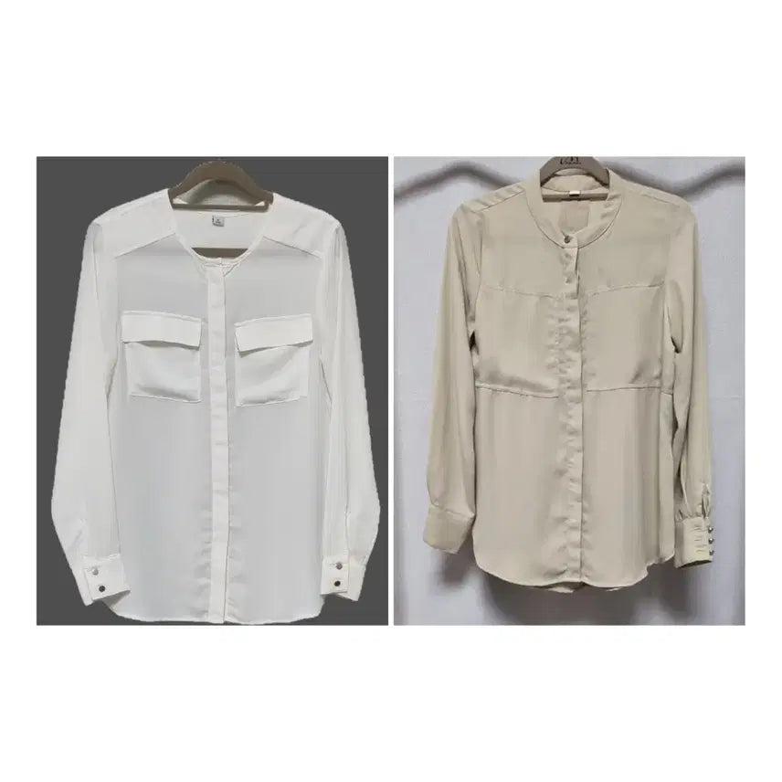 [BUNJANG] Kamichi by Mac &amp; Logan Blouse Set (White, Light Khaki) / 카미치바이 맥앤로건 블라우스 2개(55)