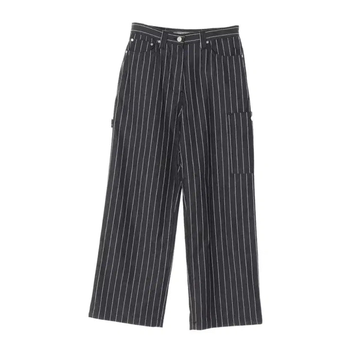 [BUNJANG] Rest &amp; Recreation Striped Cargo Wide Denim Pants / 레스트앤레크레이션 스트라이프 카고 와이드 데님 팬츠