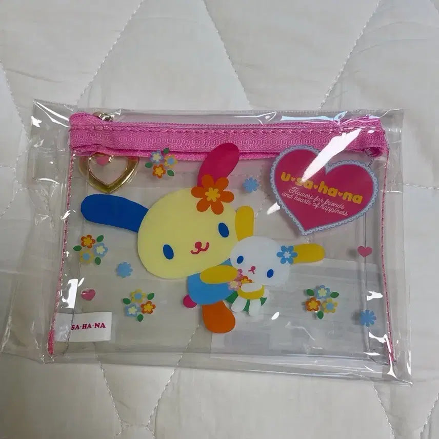 [BUNJANG] Sanrio Usahana Clear PVC Mini Pouch / 산리오 우사하나 클리어 pvc 미니 파우치 핑크 미개봉 새상품