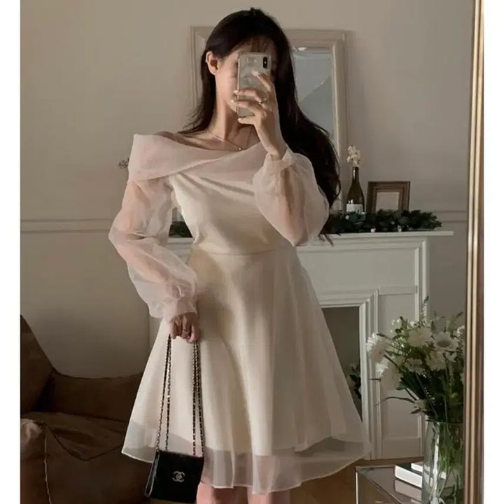 [BUNJANG] Second Second Melli Organza Off-Shoulder Dress Beige / 세컨드세컨 멜리 오간자 오프숄더 원피스 베이지 브라이덜샤워 2부 드레스