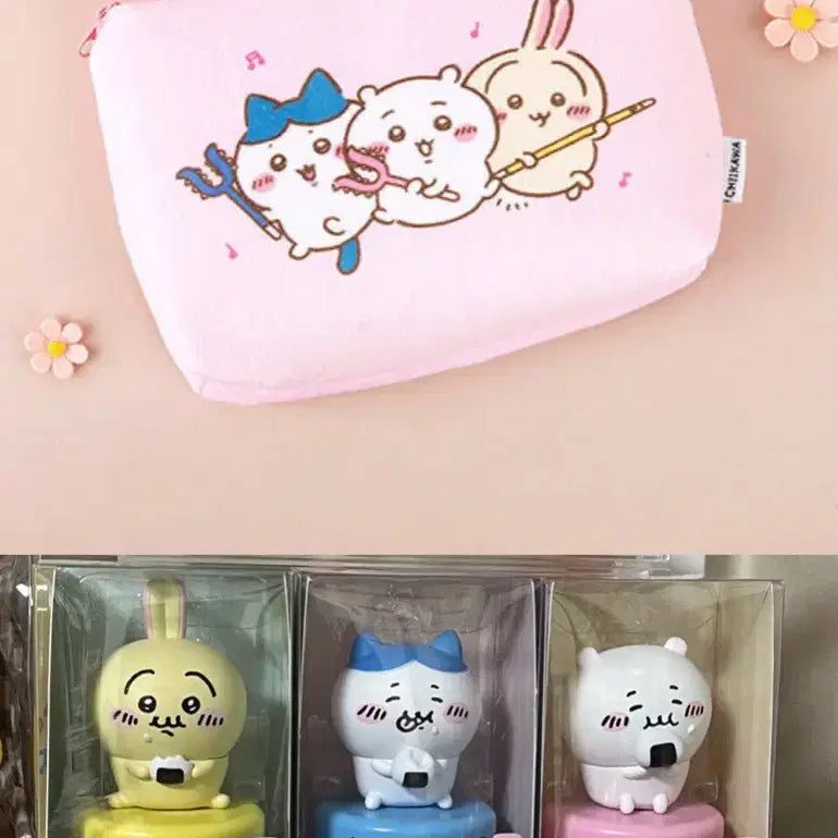 [BUNJANG] Monzkwy Tape Measure Figure Set with Pink Pouch / 먼작귀 줄자 피규어 3종+핑크 파우치
