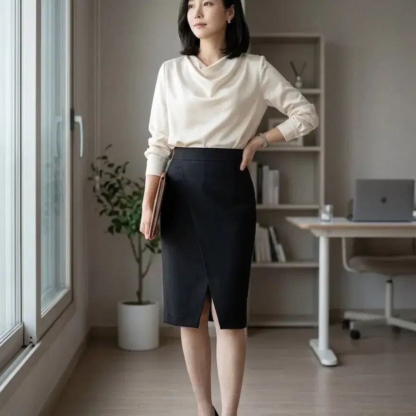 [BUNJANG] Black Wrap Design Pencil Skirt / 블랙 랩 디자인 펜슬 스커트