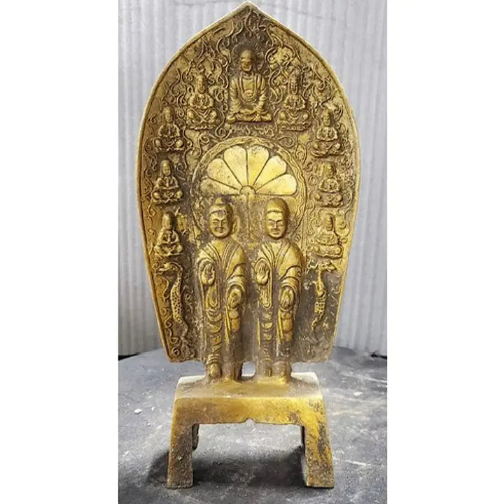 [BUNJANG] Myeonghuidang Gilt-Bronze Gilding Seated Buddha Triad with Two Attendants Buddhist Antique Art Collectible / [명휘당] 금동제 일광삼존불식 이불병립상 불상 불교 골동품 미술품 수집품
