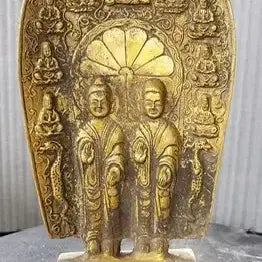 [BUNJANG] Myeonghuidang Gilt-Bronze Gilding Seated Buddha Triad with Two Attendants Buddhist Antique Art Collectible / [명휘당] 금동제 일광삼존불식 이불병립상 불상 불교 골동품 미술품 수집품