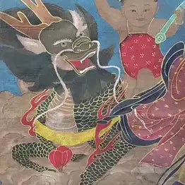 [BUNJANG] Wu Daozi Celadon Gold-Leaf Painted Avalokiteshvara Thangka Painting / 중국유명화가 오도자 필 청저 금니 채색 관음보살영수도 불화 탱화 골동품