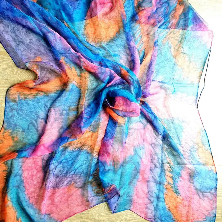 [BUNJANG] Handmade Statement Silk Chiffon Scarf / 패션잡화 특가~핸드메이드 무지개빛깔의 아름다움 스테이트먼트 스카프 머플러