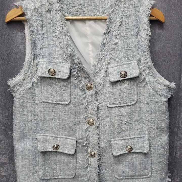 [BUNJANG] Tweed Gilt Button Vest / 소라색 트위드 금장 버튼 베스트 조끼
