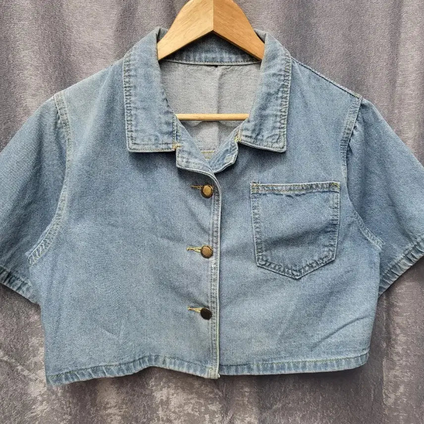 [BUNJANG] Light Wash Cropped Short-Sleeve Denim Jacket / 연청 크롭 반팔 데님 자켓