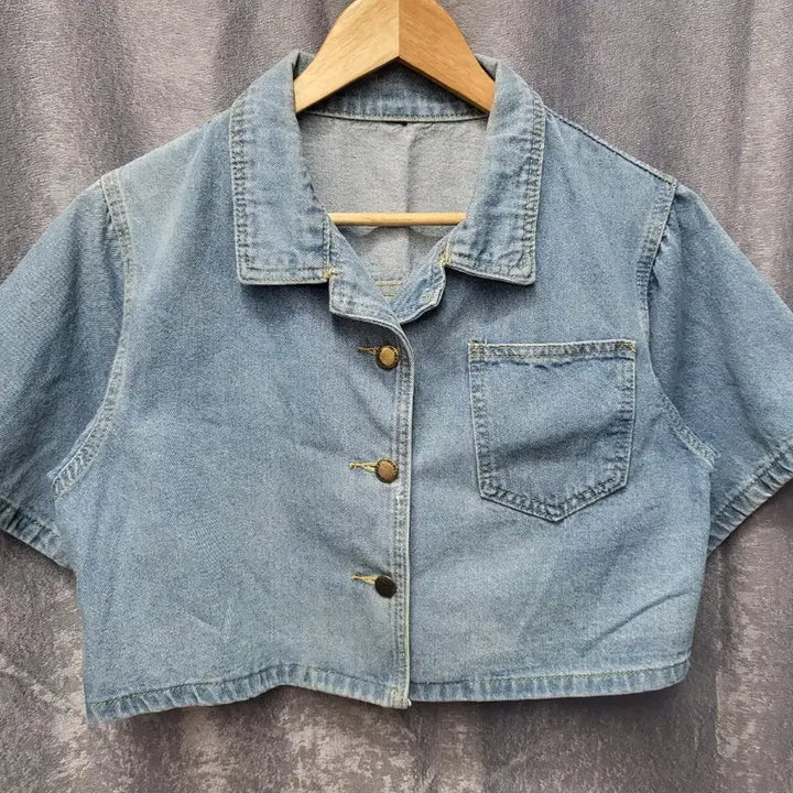 [BUNJANG] Light Wash Cropped Short-Sleeve Denim Jacket / 연청 크롭 반팔 데님 자켓