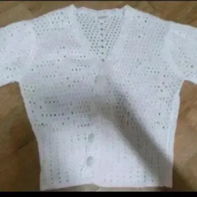 [BUNJANG] White Knit Short Sleeve Cardigan / 화이트 뜨개질 반팔 가디건