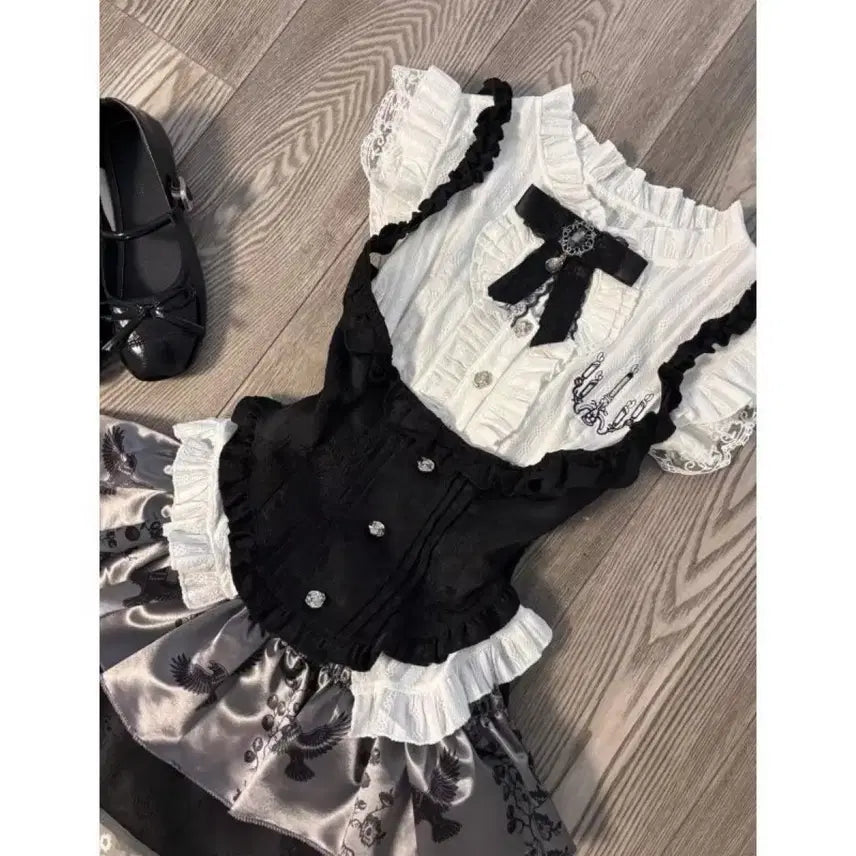 [BUNJANG] Jirai Kei Lace Blouse, Vest, and Skirt Set / 지뢰계 레이스 블라우스+조끼+스커트 세트(예약판매)