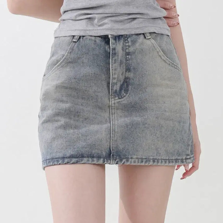 [BUNJANG] Y2K H-Line Denim Mini Skirt with Built-in Shorts / [속바지 내장] y2k H라인 데님 청 미니 스커트
